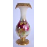 Royal Worcester vase with pierced top painted with roses by E. M. Fildes, G1071 date code 1919. 15.5