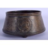 A 19TH CENTURY INDIAN SOUTH EAST ASIAN BRONZE CENSER decorated with motifs. 10 cm wide, internal wid