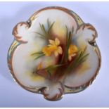 Late 19th c. Hadley Worcester shaped plate finely painted with daffodils 22cm wide