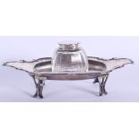 AN EDWARDIAN SILVER INKWELL. Birmingham 1910. Silver 150 grams. 17 cm wide.