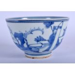 A CHINESE BLUE AND WHITE PORCELAIN BOWL 20th Century, painted with figures in various pursuits. 11 c