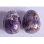 TWO VINTAGE FLUORITE EGGS. 4 cm x 3 cm. (2)