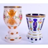 TWO BOHEMIAN ENAMELLED GOBLETS decorated with flowers. Largest 17 cm high. (2)