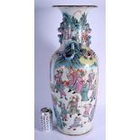 A VERY LARGE 19TH CENTURY CHINESE FAMILLE ROSE CANTON VASE Qing, painted with warriors within landsc