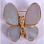 A GOLD MOTHER OF PEARL DIAMOND AND RUBY BUG BROOCH. 16 grams. 4 cm x 3.75 cm.