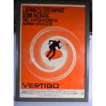 A VINTAGE JAMES STEWART VERTIGO FILM MOVIE POSTER. Image 100 cm x 66 cm.