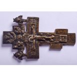 AN 18TH CENTURY RUSSIAN BRONZE CRUCIFIX decorated with scripture. 12 cm x 6 cm.