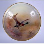 Royal Worcester pedestal dish painted with flying ducks by Jas Stinton, signed, date code for 1937.
