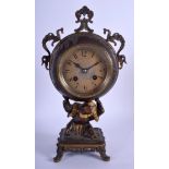 A 19TH CENTURY FRANCO JAPANESE MIYAO STYLE BRONZE CLOCK Manoah Rhodes & Sons, modelled with a boy ho