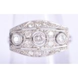 AN ART DECO PLATINUM AND DIAMOND RING of approx 0.5 cts. 5.2 grams. Q.