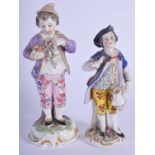 TWO ANTIQUE CONTINENTAL PORCELAIN FIGURES. Largest 13 cm high. (2)