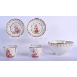 Late 18th/early 19th c. pair of teacups and saucer and matching slop bowl, probably Wolfe Mason, pai