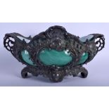 AN ANTIQUE FRENCH SPELTER CASED GLASS TABLE CENTRE PIECE of classical form. 35 cm x 17 cm.