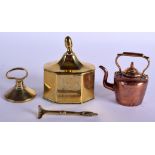 A GEORGE III BRONZE TOBACCO BOX AND COVER together with a teapot etc. (4)