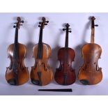 FOUR VIOLINS. 57 cm long. (4)