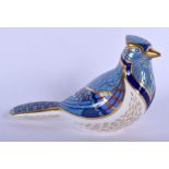 Royal Crown Derby paperweight of a Blue Jay, gold stopper, boxed. 9.5cm high