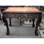 A VERY RARE 19TH CENTURY CHINESE HONGMU MARBLE INSET CONSOLE TABLE Qing, with European inspired carv