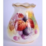 Royal Worcester sack shaped vase with pie crust rim painted with autumnal leaves and berries by Kitt