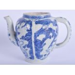 A VERY LATE 18TH/19TH CENTURY ENGLISH PEARLWARE TEAPOT AND COVER Chinese style, decorated with mould