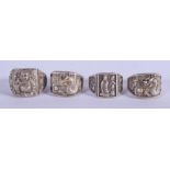 FOUR CHINESE WHITE METAL RINGS 20th Century. (4)