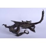 A 19TH CENTURY JAPANESE MEIJI PERIOD BRONZE DRAGON modelled holding a clear crystal ball. 27 cm x 16