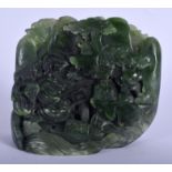 AN EARLY 20TH CENTURY CHINESE GREEN JADE MOUNTAIN GROUP Late Qing, formed with a scholar within a la