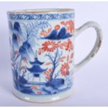 A LARGE 18TH CENTURY CHINESE EXPORT IMARI PORCELAIN TANKARD Qianlong, painted with rivers and landsc