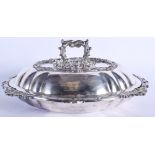 AN ANTIQUE SILVER PLATED TUREEN AND COVER. 30 cm wide.