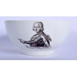 Worcester bowl printed with the King of Prussia, signed RH Worcester with anchor rebus. 15 cm wide.