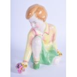A RARE ART DECO CROWN STAFFORDSHIRE FIGURE OF A GIRL modelled holding flowers. 11 cm x 13 cm.
