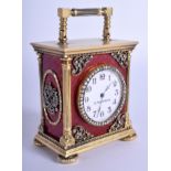 AN UNUSUAL CONTINENTAL SILVER AND ENAMEL CLOCK decorated with scrolling foliage. 490 grams. 10.5 cm