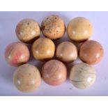 TEN VICTORIAN IVORY BILLIARD BALLS. 1148 grams. Largest 4.5 cm wide. (10)