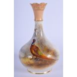 A ROYAL WORCESTER PHEASANT VASE by James Stinton. 15 cm high.