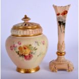 Royal Worcester blush ivory pot pourri and two covers painted with flowers date code for 1890 and a