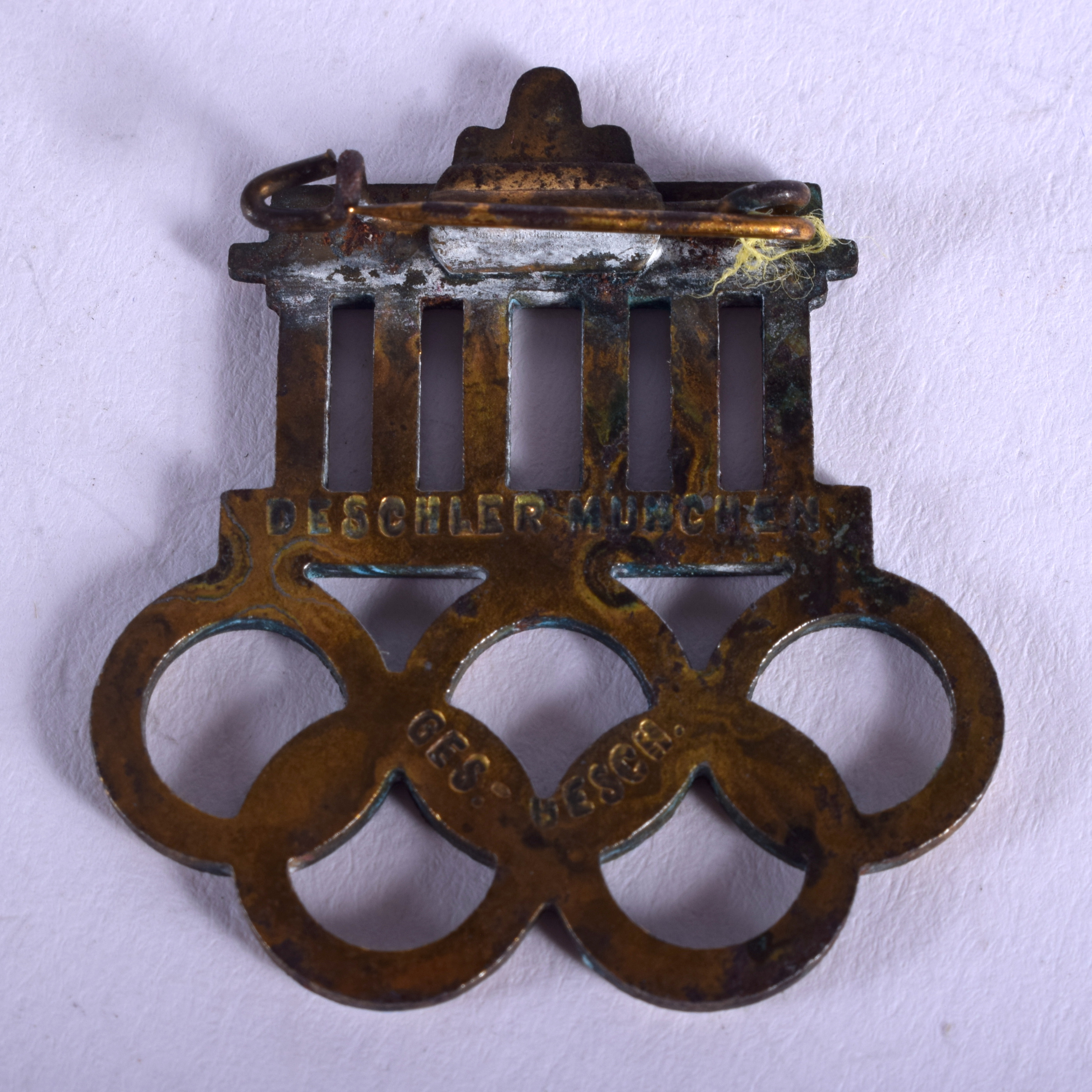 A RARE 1935 ENAMELLED OLYMPIC BROOCH. 4.9 grams. 3.25 cm wide. - Image 2 of 2