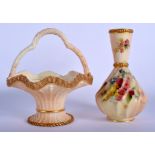 Royal Worcester wrythen moulded blush ivory vase painted with flowers date code 1906 and a Royal Wor