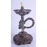 A RARE 19TH CENTURY CHINESE EXPORT SILVER CANDLESTICK with entwined bamboo handle. 17 cm high.