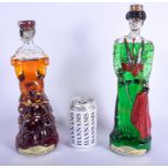 TWO VINTAGE SPANISH GLASS LIQUOR DECANTERS AND STOPPERS Barcelona. Largest 34 cm high. (2)