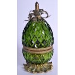 AN EARLY 20TH CENTURY FRENCH GREEN GLASS PINEAPPLE BOX. 14 cm high.