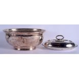 A LARGE ANTIQUE SILVER PLATED FLOWER VASE and a tureen. Largest 31 cm x 18 cm. (2)