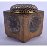 A 19TH CENTURY JAPANESE MEIJI PERIOD SILVER INLAID BRONZE CENSER AND COVER decorated with zodiac fig