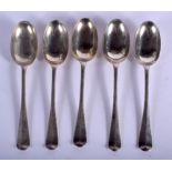 FIVE VARIOUS ENGLISH SILVER SPOONS assorted dates. 255 grams. (5)