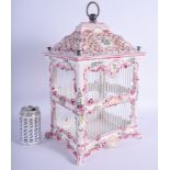 A RARE EARLY 20TH CENTURY FRENCH FAIENCE POTTERY BIRD CAGE possibly Rouen, painted with floral spray