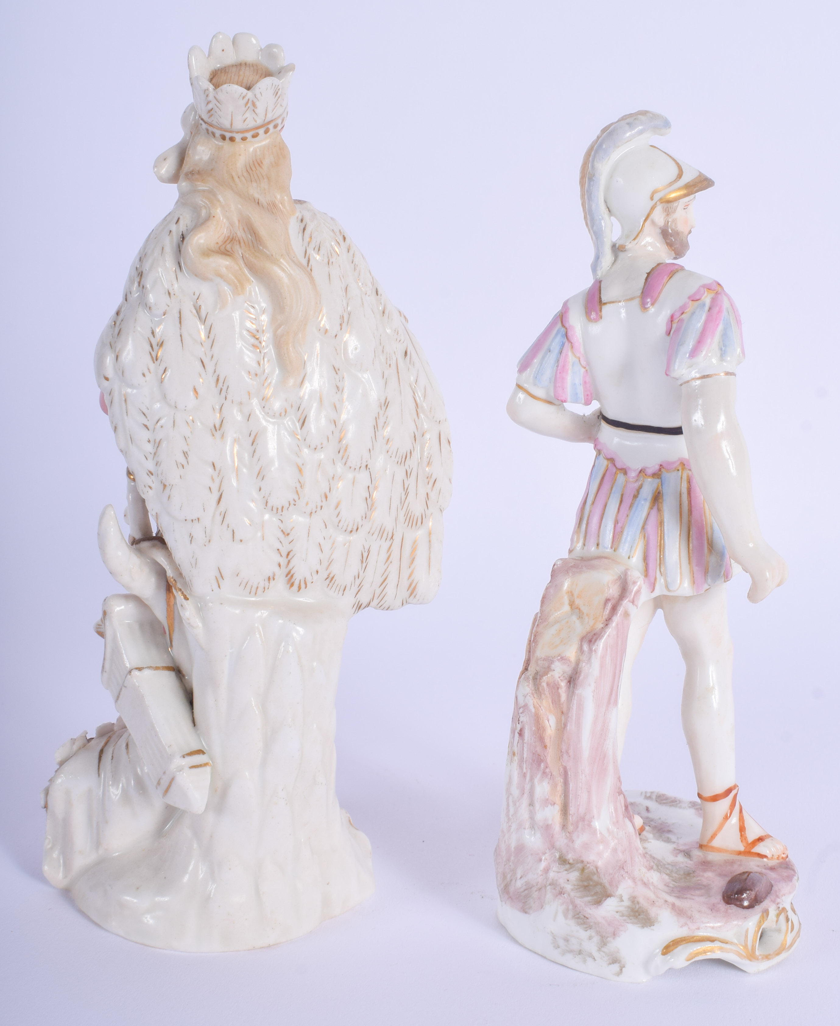 A PAIR OF 19TH CENTURY CONTINENTAL PORCELAIN FIGURES after 18th century originals. 16.5 cm high. - Image 2 of 3