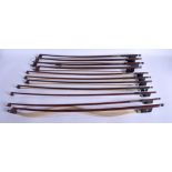 A GROUP OF AMERICAN GLASSER VIOLIN BOWS. Largest 80 cm long. (qty)