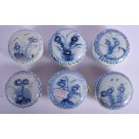 SIX CHINESE CA MAU CARGO PORCELAIN COSMETIC BOXES AND COVERS painted with flowers. 6.5 cm diameter.