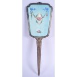 A LARGE EARLY 20TH CENTURY SILVER AND ENAMEL MIRROR. 518 grams. 37 cm x 11 cm.