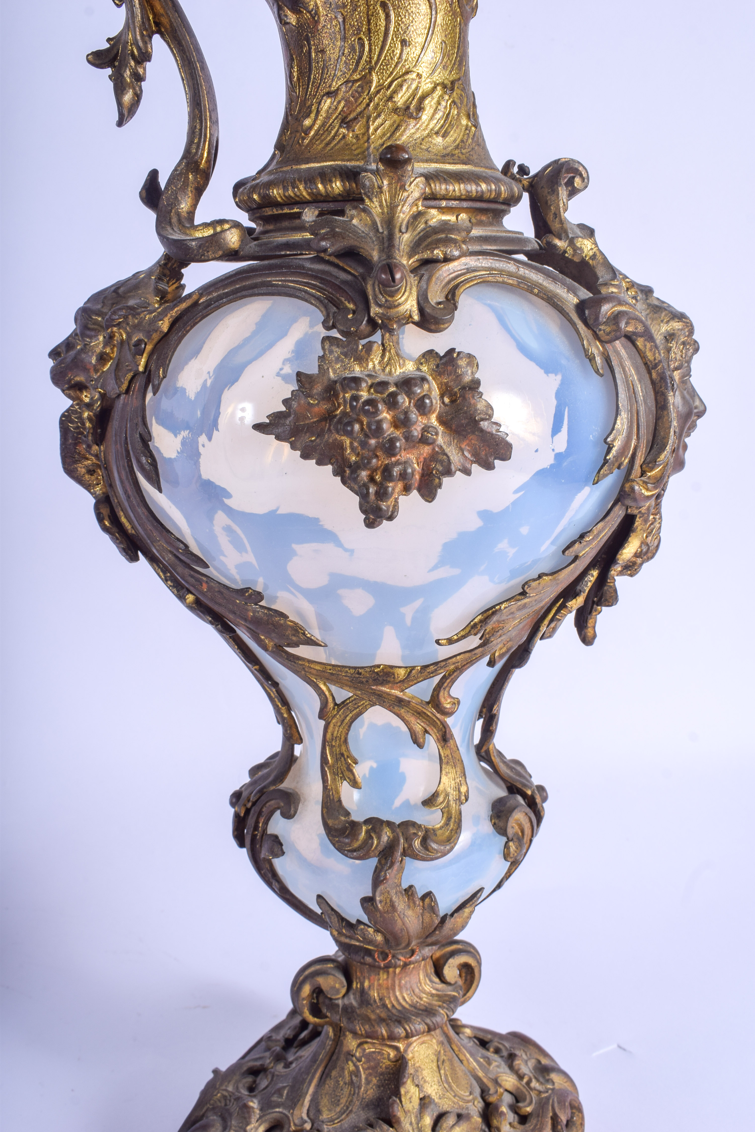 A LARGE PAIR OF 19TH CENTURY VASELINE GLASS EWERS mounted in French bronze. 47 cm x 16 cm. - Image 4 of 4