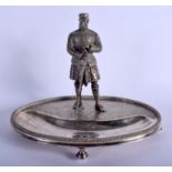 A RARE ANTIQUE SILVER PLATED GOLFING DESK STAND formed with a standing male beside the bunker. 24 cm