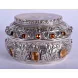 A GOOD SCOTTISH SILVER JEWELLED BOX decorated with hardstone thistles. 239 grams. 10 cm x 7 cm.